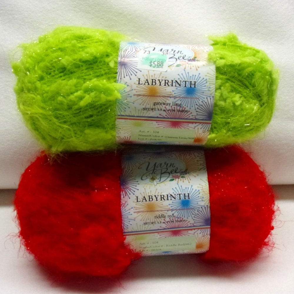 Yarn Bee Labyrinth Yarn Lot, Riddle Red & Gateway Lime 3.5 oz Skeins, Scarf Yarn